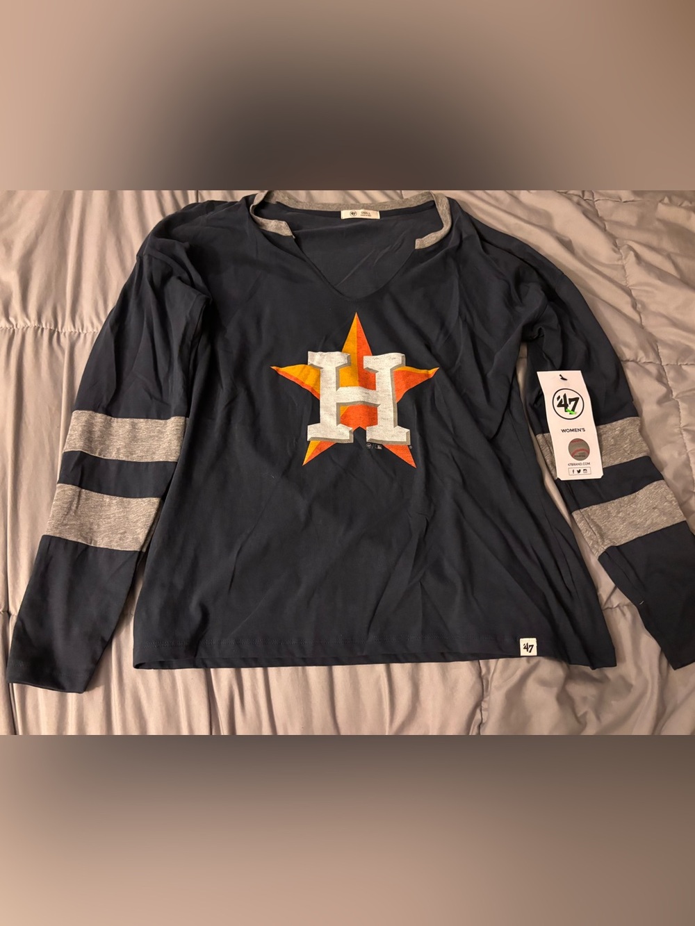 47 Navy Long-Sleeve Astros Star Logo Tee with Orange Accent